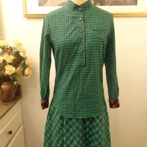 Vintage Lang Green Checkered Skirt Set